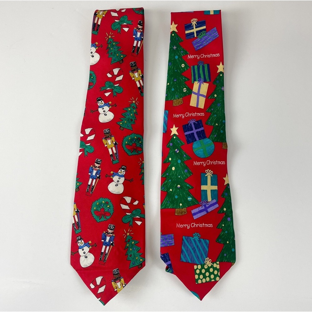 Save the Children Christmas Silk Mens Tie Necktie Lot of 2 Christmas Cheer Merry